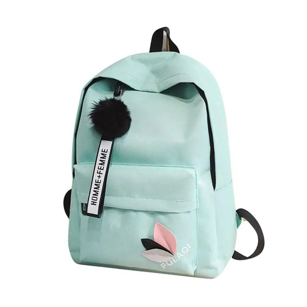 

Рюкзак водонепроницаемый на молнии с плюшевыми шариками школьный рюкзак корейского стиля большой емкости ранец для старшеклассников зелёный