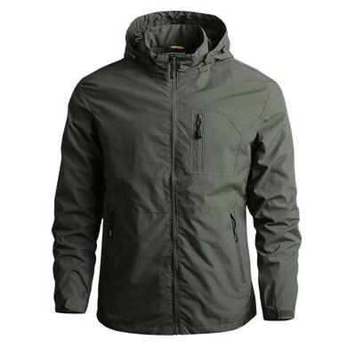 Youth Casual Hooded Jacket: Windproof, Waterproof, Solid Color, Zipper Pockets, Stand Collar, Perfect for Spring & Autumn Outdoors