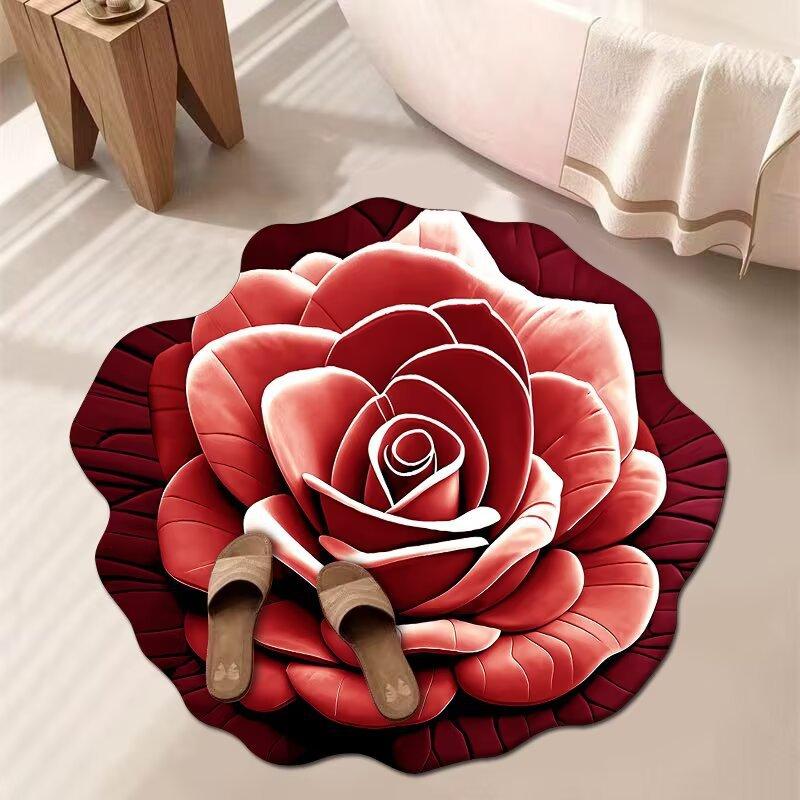 3D Květinový Koberec Koupelnový Absorpční Domácí Protiskluzový Odolný vůči Nečistotám Snadno Udržovatelný Předložka