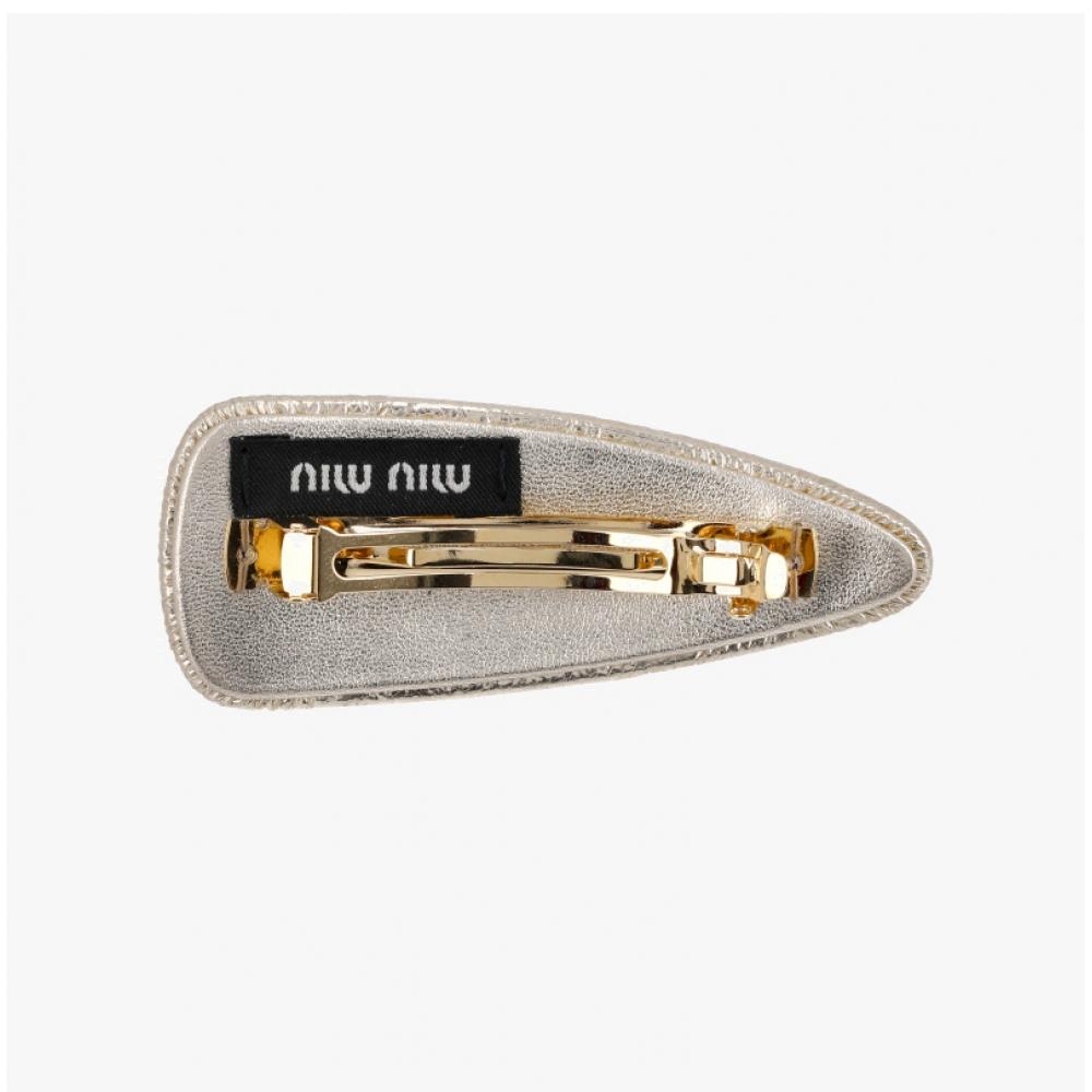Miu Miu 5if092 2ct4 F0846 Logo Nappa Leather Hair Clip