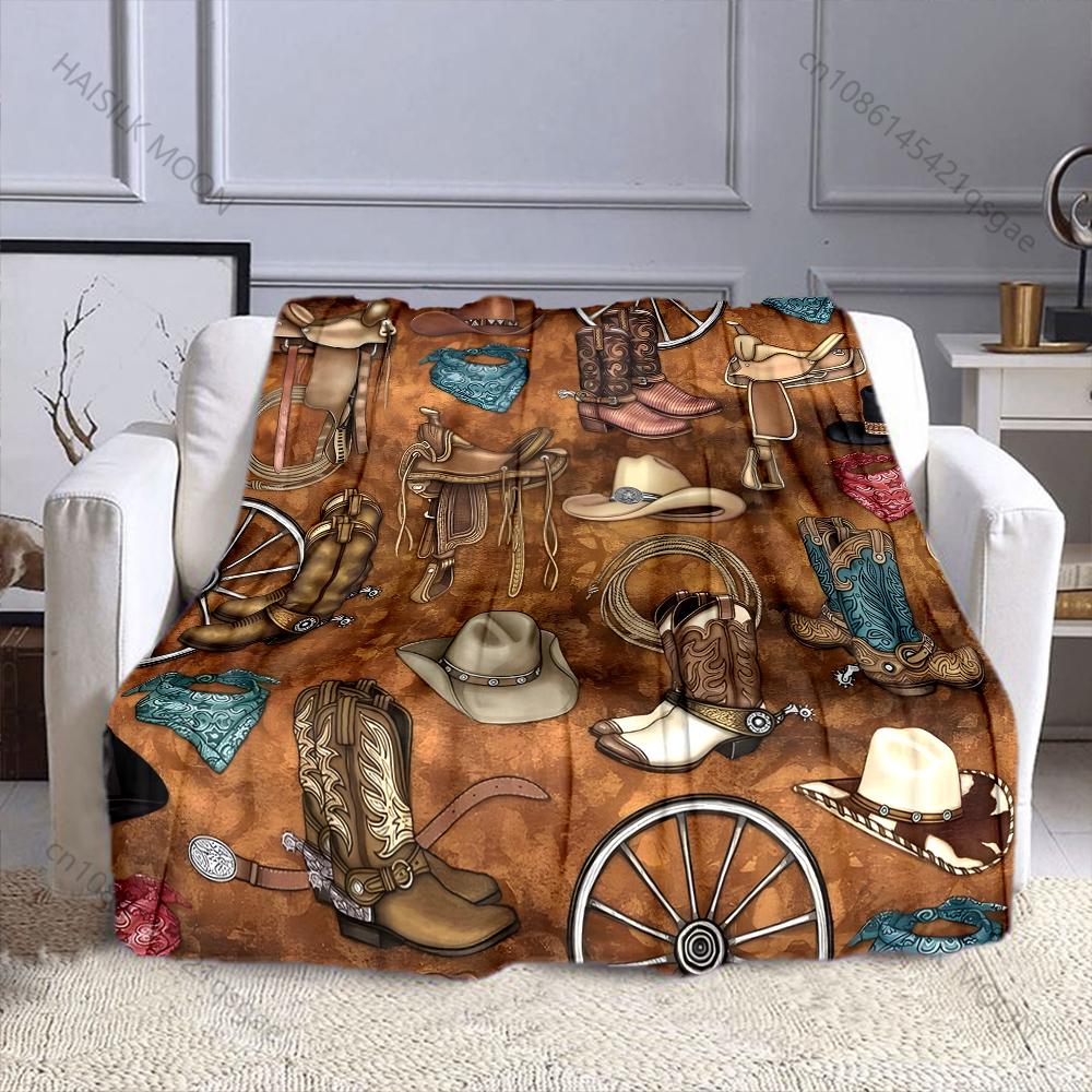 Coperta a fantasia tema Western Cowboy, dimensioni multiple, materiale Flanella, Morbida Calda per Tutte le Stagioni, Casa, Esterno, Campeggio, Picnic