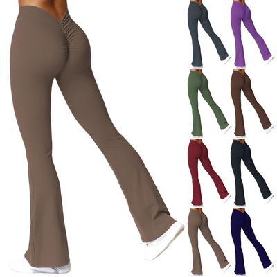 Damen V-förmige Schlanke Yoga-Hose Hüfthebende Plissierte Sporthose Training Laufen Fitness Yoga Schlaghose