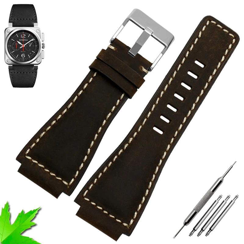 35mm*24mm Genuine Leather Watchband Men's wristband for Bell Ross BR-01 and BR-03 Strap Wrist Belt Bracelet + Tool