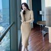 Women's Slim Knitted Wool Sweater Dress - Half Turtleneck, Long-Sleeved, Knee-Length, Autumn/Winter Style.