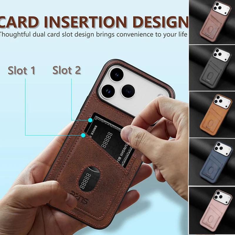 Luxury Phone Case Card Holder PU Leather Magnetic Pocket Cover For iPhone 17 16e Pro 15 14 13 12 11 Max 16Plus Soft Back Cover