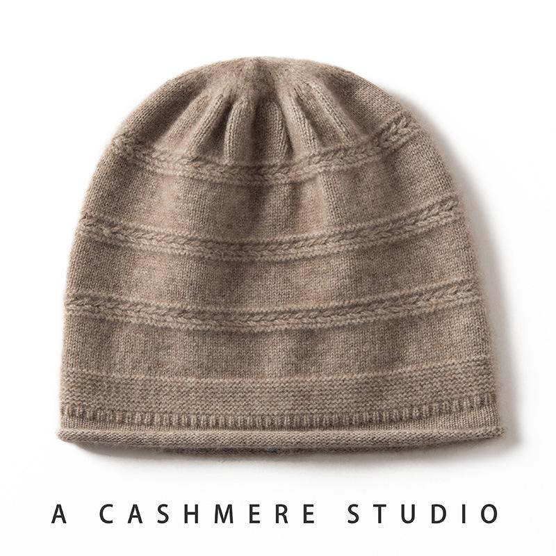 Cashmere hat big head circumference women's crimped knitted headgear stack hat autumn and winter warm solid color confinement hat