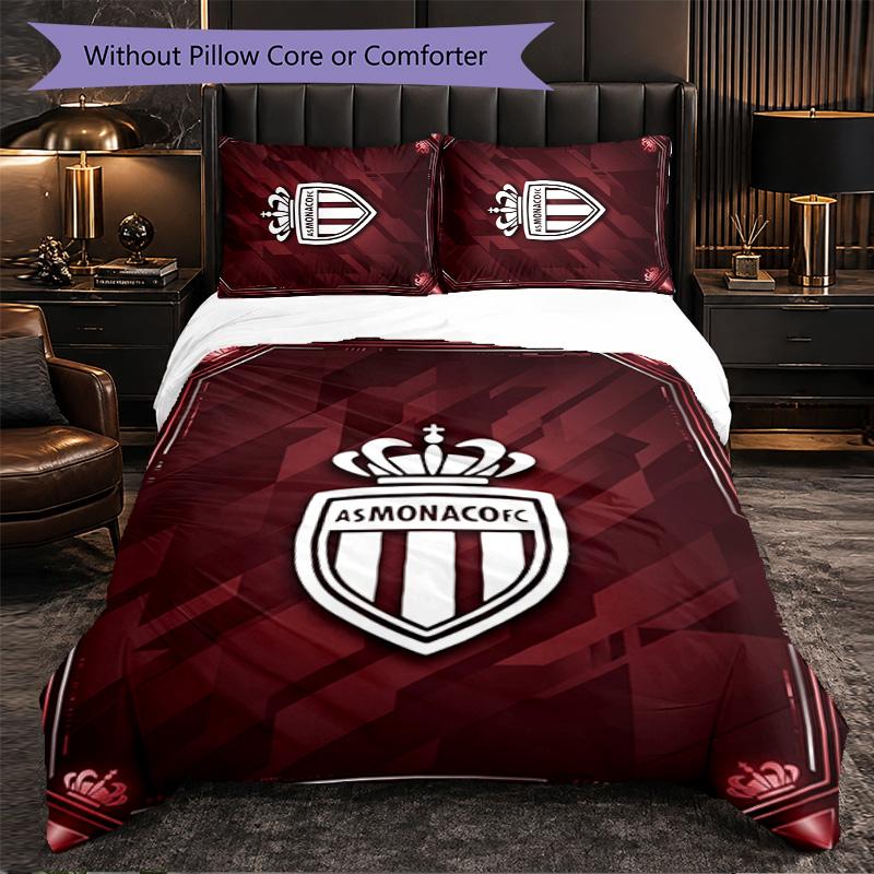 Monaco FC Themed Bedding 3Pcs Duvet Cover Set Decorative Bed Linen For Teen Room Home Decoration