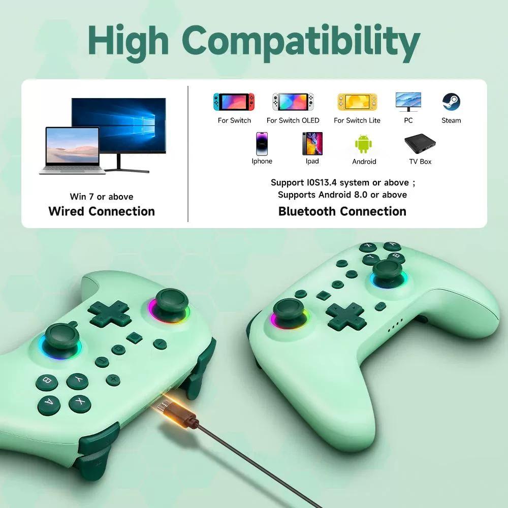RGB Wireless BT Controller for Nintendo Switch2/OLED/Lite Gamepad for Android Phone/PC Joystick/TV Box/Steam with Turbo Function
