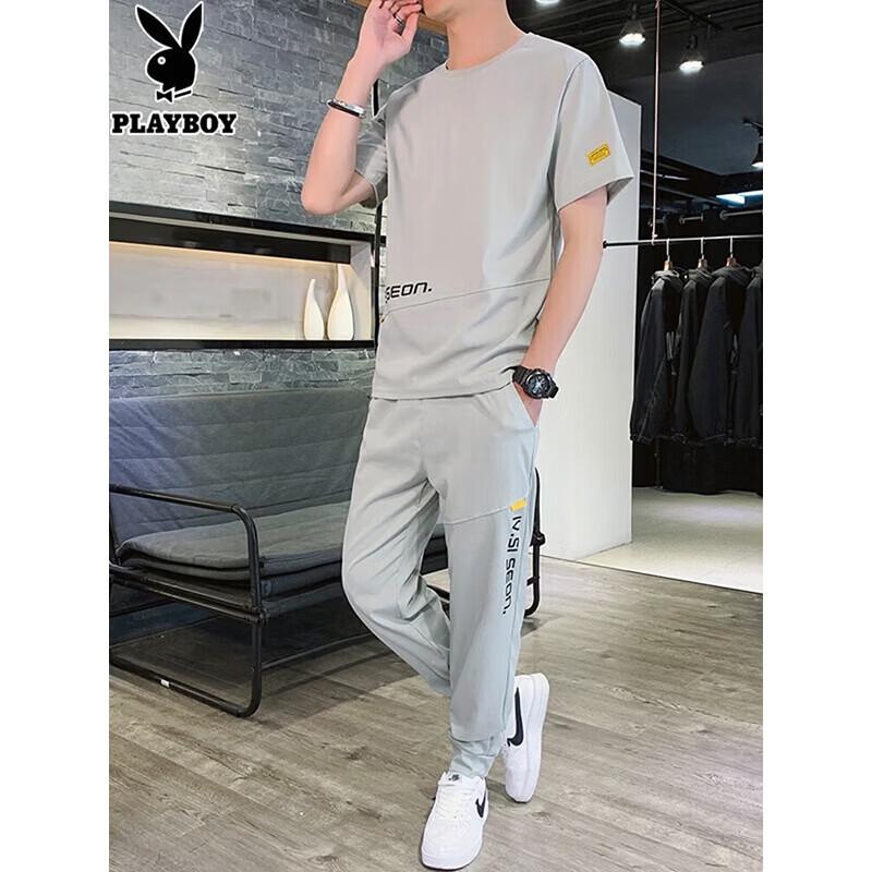 

PLAYBOY Men s Ice Silk Short Sleeve T-Shirt & Shorts Set 3XL