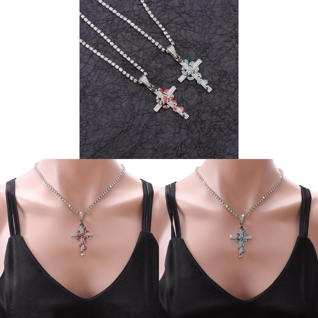 Kreuz Schlangen Anhänger Halskette Für Männer Und Frauen Mit Mikroeingefassten Zirkonsteinen Im Geometrischen Stil