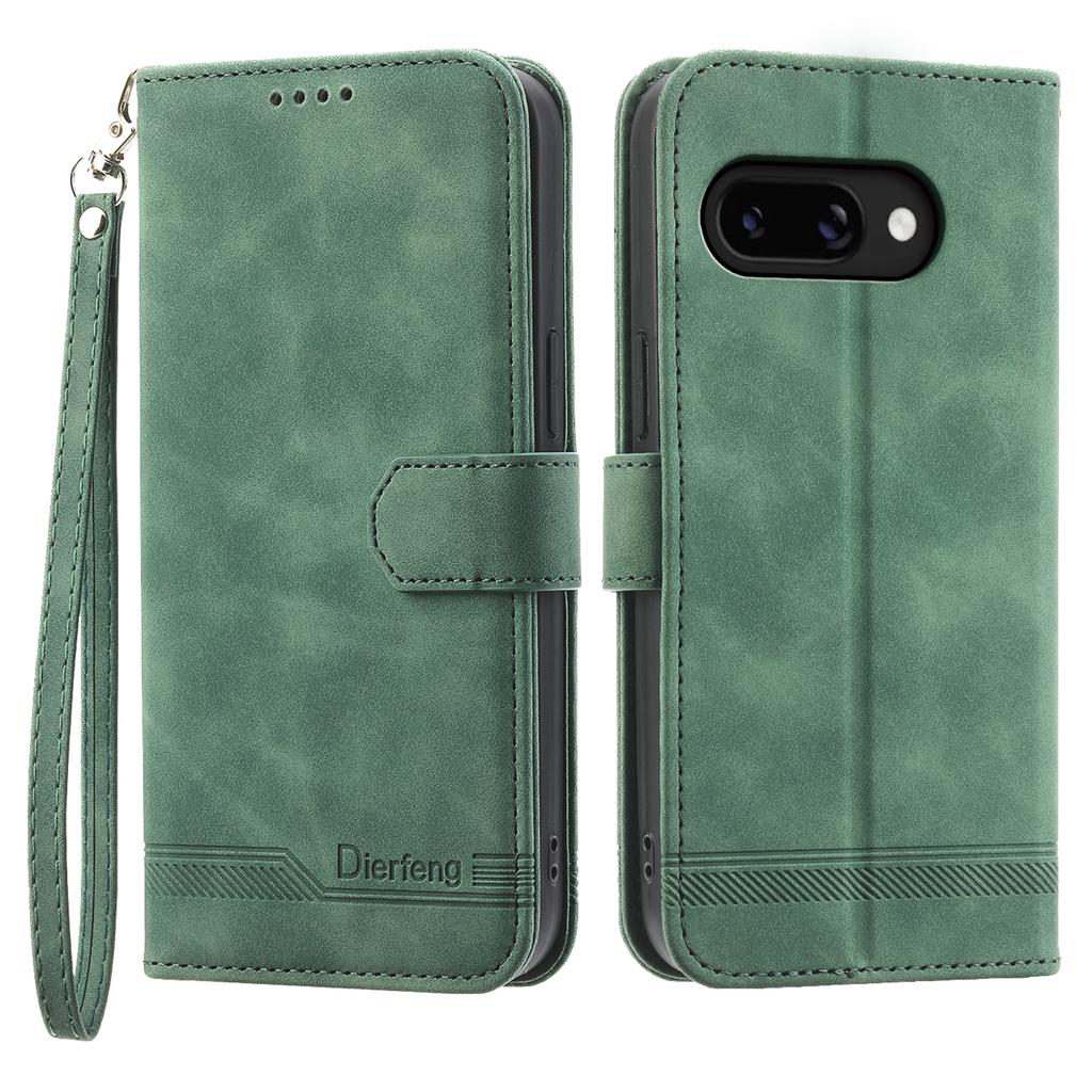 DIERFENG DF-03 For Google Pixel 9a Leather Case Lines Imprint Wallet Phone Cover