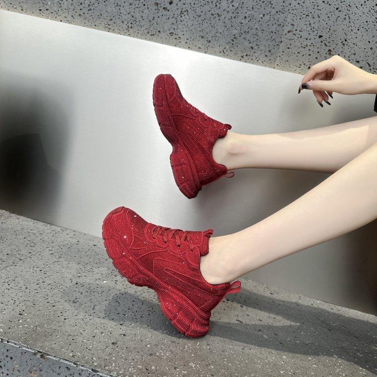 Gypsy Rhinestone Thick-soled Fried Street Dad Shoes for Women In the Spring of 2024 New Ins Trendy Foreign Casual Shoes