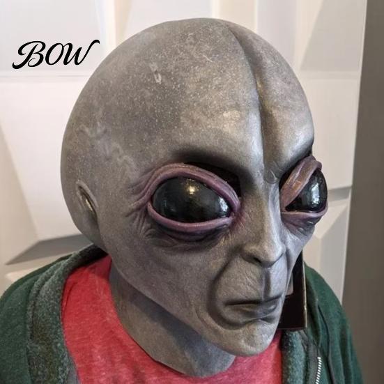 Detailed Alien Cosplay Accessory Halloween Grey Mask, Latex Full Head UFO Mask with Big Adult Costume Eyes, Soft Sci Fi Party Prop for Adults,