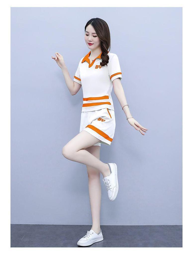 Women's 2024 Summer Stylish Korean Polo Lapel Short-Sleeve Shorts Set