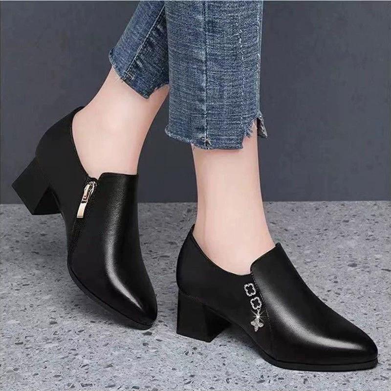 Women's Pointed High Heels Spring and Autumn Women's Shoes Fashion Deep Mouth Soft PU Leather Heels Single Shoes for Office Mom