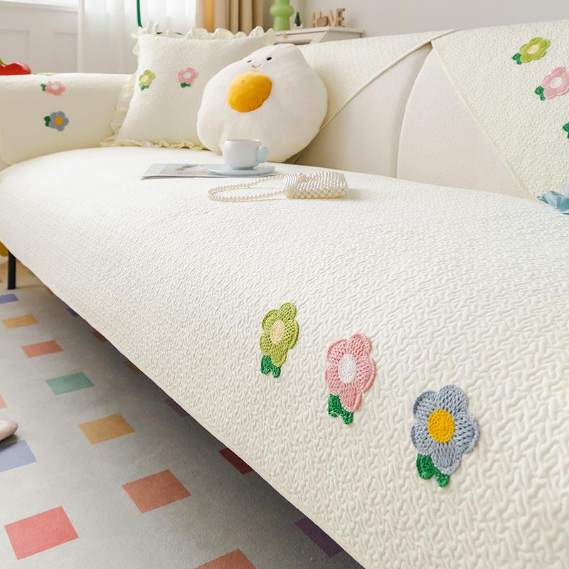 White Sofa Cushion for All Seasons, Non-slip Cotton Fabric, Korean Cream Style Cushion, Living Room Sofa Cover, Cover