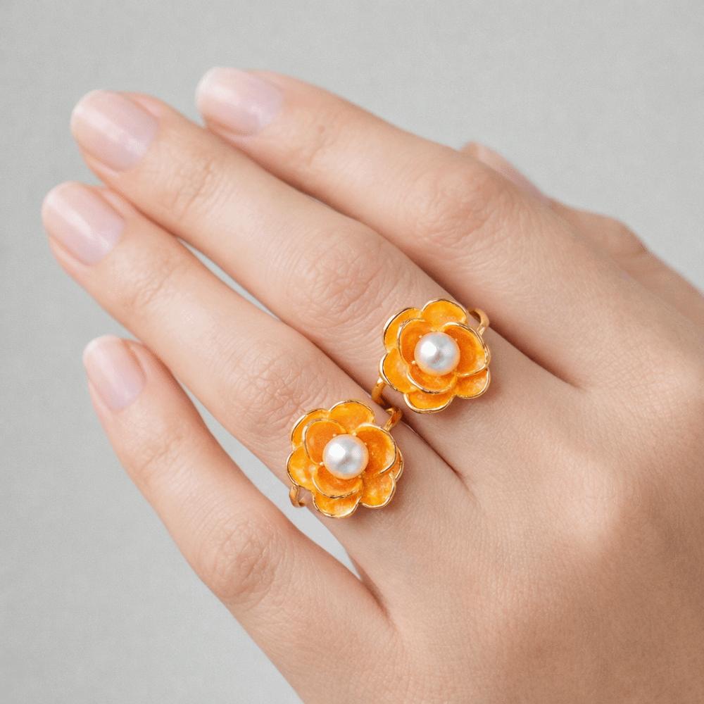 Kamelienblume Blume Ring Strass Französischer Unregelmäßiger Ring Retro Emaille Fingerring Mädchen