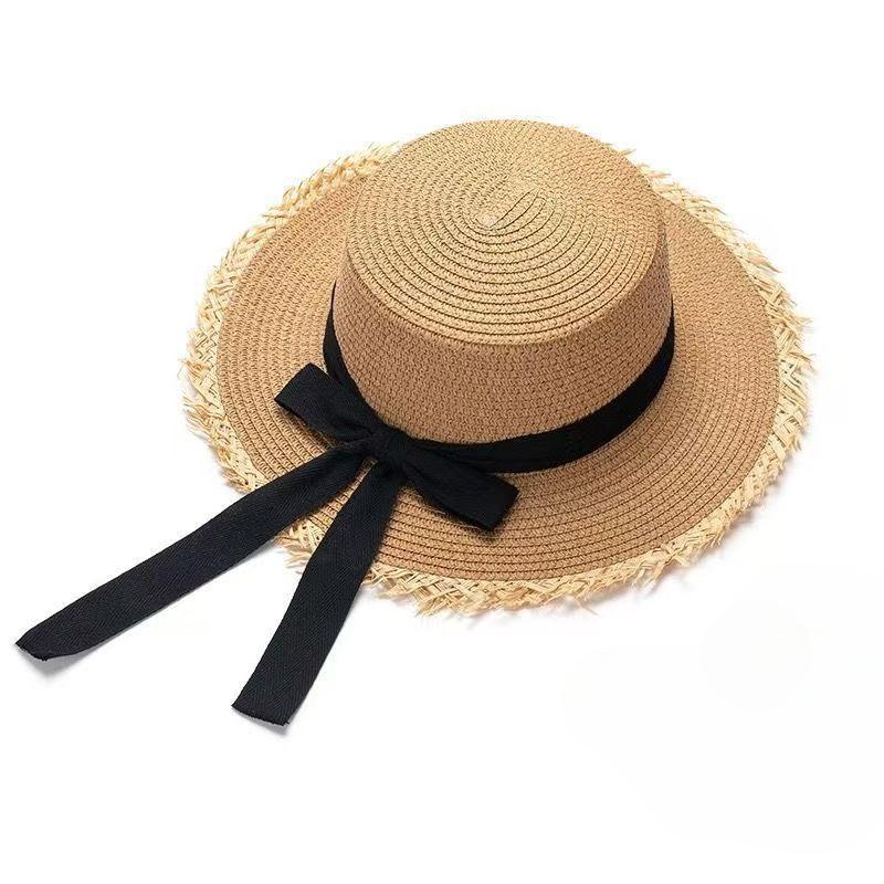French Lace Bow Straw Hat Women's Summer Big Brim Sunshade Sunscreen Hat Seaside Beach Vacation Sun Hat