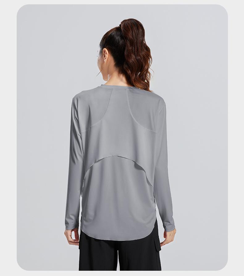 Autumn Women's Sporty Ice Silk Long Sleeve Cover-Up: Breathable, Versatile Running & Fitness Top