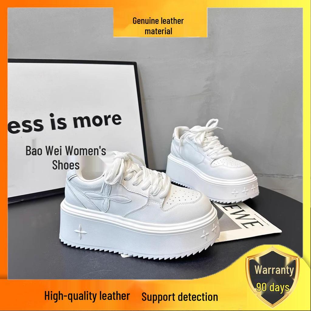 Versatile Lace-Up Platform Sneakers for Women - Height-Increasing, Trendy White Shoes for Spring & Autumn 2025