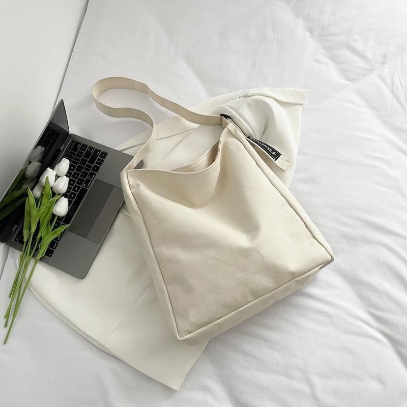 Large Capacity Canvas Shoulder Bag For Women Stylish Korean Trendy Shopping Tote