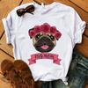 Casual Kawaii Animal Cartoon Cat Dog Graphic Womens T-Shirt 90S Summer Shirts Short Sleeve Loose White Blouse O-Neck Female Tops