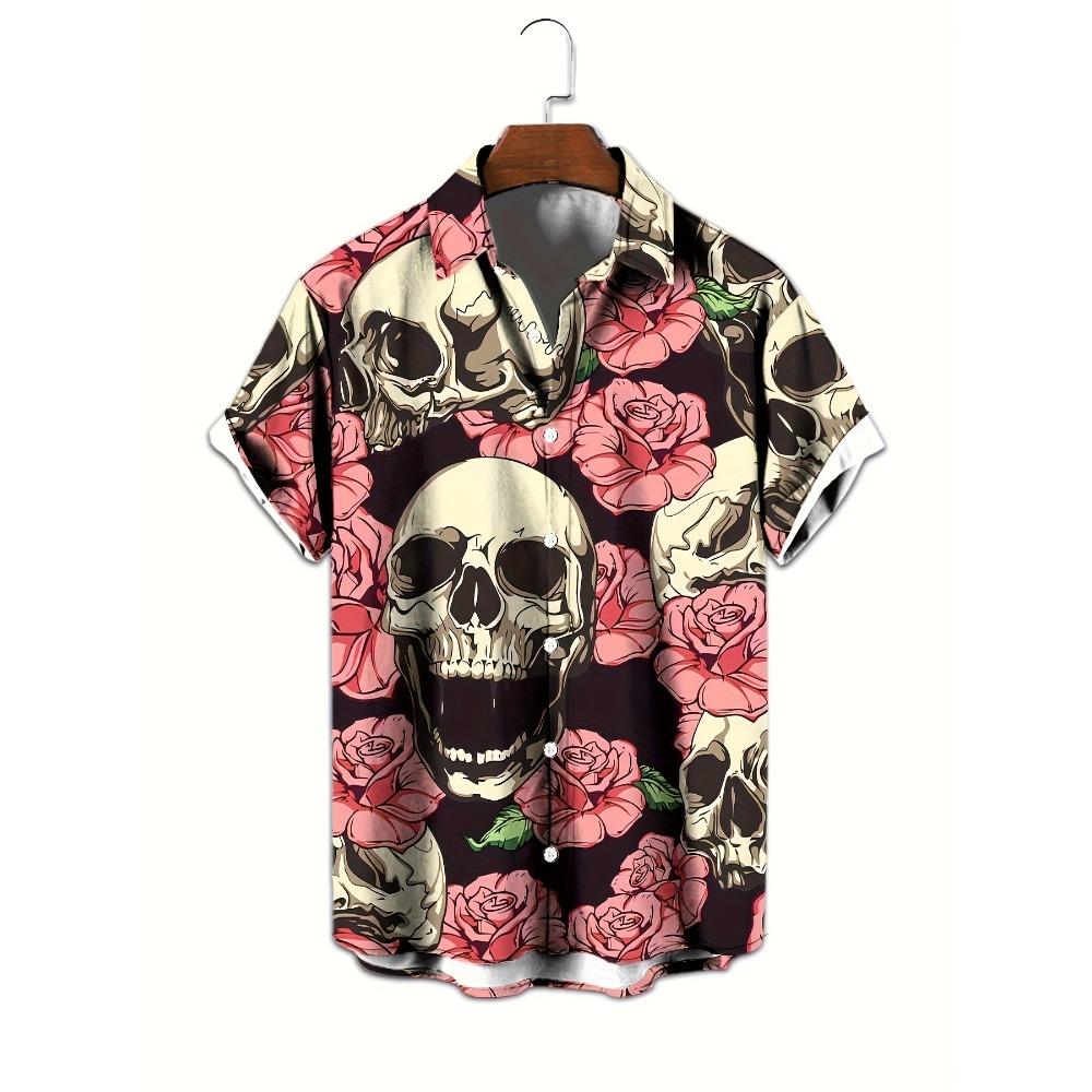 Colorful Skull 3D Printed Shirt Street Hip Hop Fashion Personality Men's Casual Tops Summer Loose Short Sleeve Hawaiian Shirt