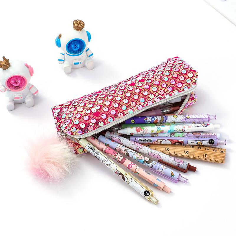 1Pc Beautiful Shiny Sequin Pencil Case for Office Stationery Storage Bag Desk Organizer Pen Pouch Cute School Supplies Portable