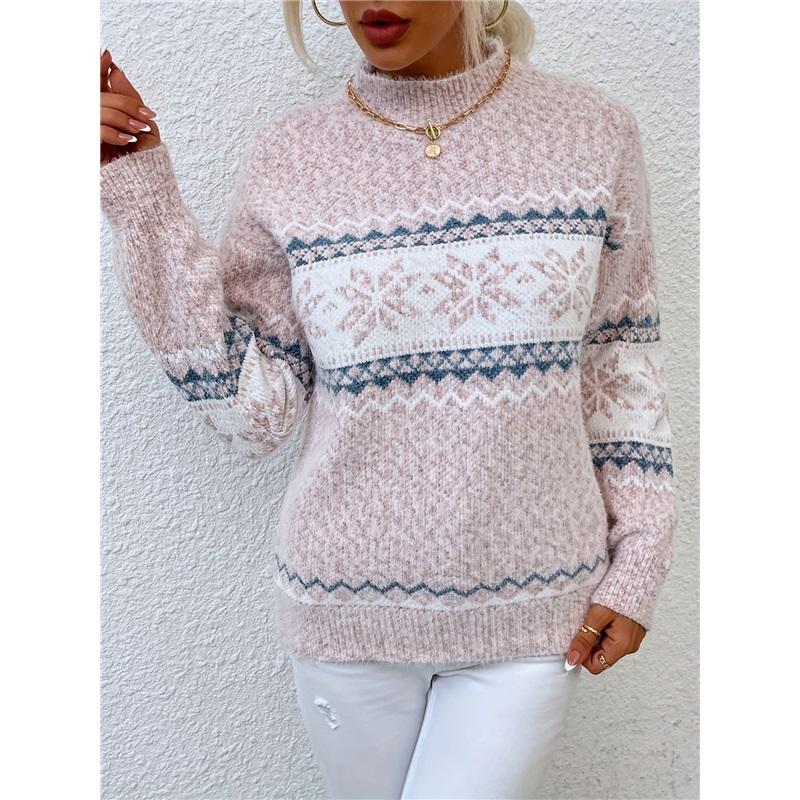 Half Turtleneck Snowflake Sweater Women