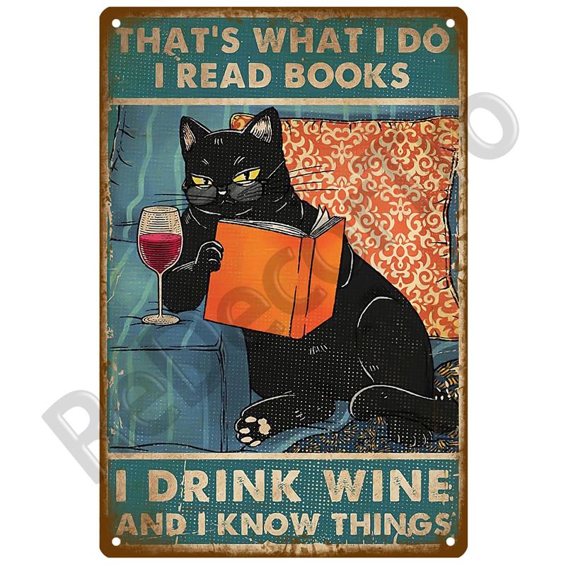 Retro Black Cat Metal Vintage Poster Funny Dog Wall Art Pet Sign Cafe Mural Plaque Metal Sign Tin Sign Plate Bathroom Home Decor