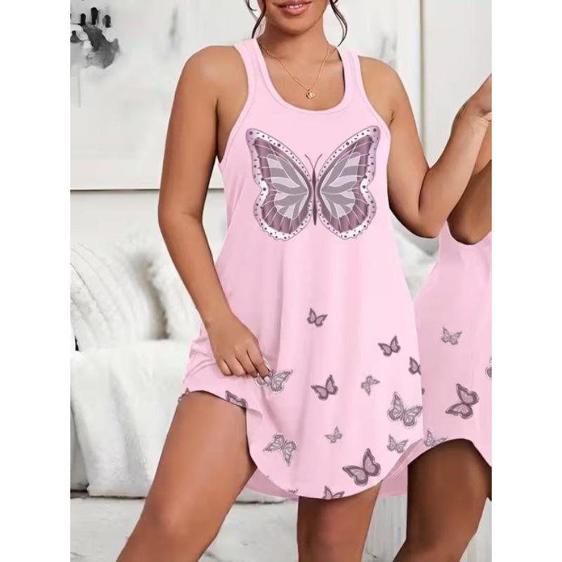 Women's Polka Dot Pattern Printed Sleeveless Round Neck Dress Loose Soft and Comfortable Plus Size Dress