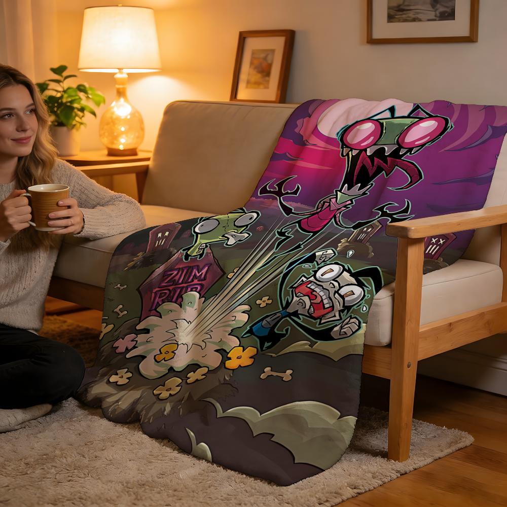 Throw High-Density Short Plush Blanket For Sofa Nap Air-Conditioned Room Soft Skin-Friendly Animation Invader ZIM