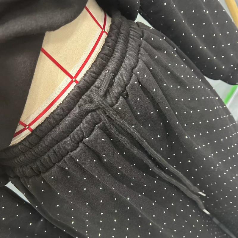 Women's Pants Suit Autumn Winter New O-neck Diamond Long-sleeved Tops Drawstring Sweatpants Fashionable Ladies 2-piece Sets