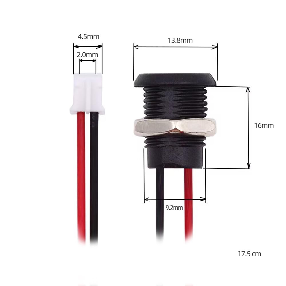 Cablecc Reversible Female DIY OEM Socket Cable Pitch Panel Mount DC 5V Power 5pcs/Set Type-C - 2-Pin Header, = 2.0mm, Type,