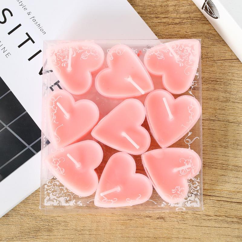 9Pcs/set Heart-shaped Candles Romantic Qixi Festival Valentine's Day Tea Wax Marriage Proposal