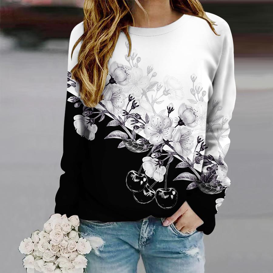 

Топы для женщин с цветочным принтом в виде цветка персика, круглым вырезом и длинными рукавами, осенний повседневный тонкий пуловер, женский топ с длинными рукавами XS розовый