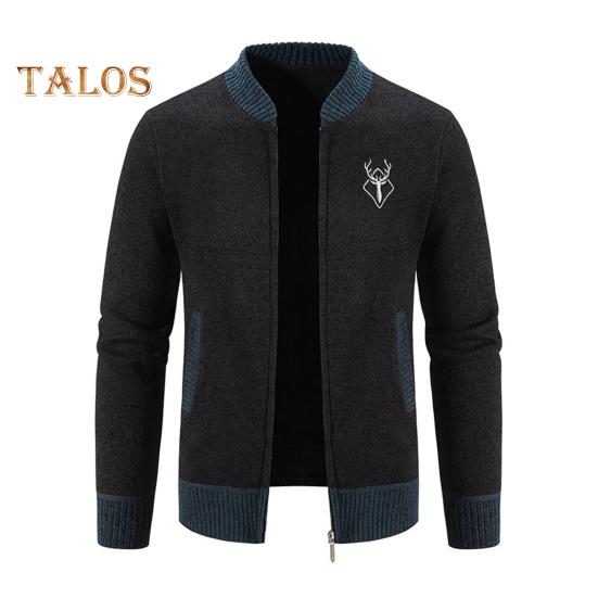 Fall Winter Sweater Coat with Side Pockets Round Neck Zip-up Slim Fit Thickened Long Sleeves Embroidery Daily Wear Work Dating Jacket