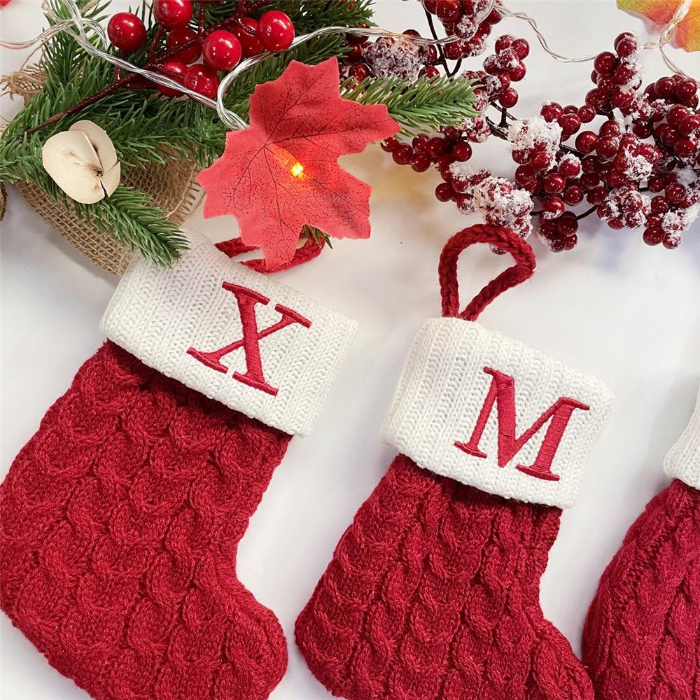 With Red Letter Knitting Stockings Yarn Hanging Ornament Christmas Socks  Xmas