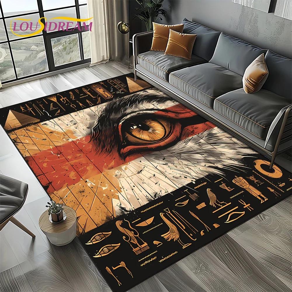 2025 Antikes Ägypten Hieroglyphen Mythologie Wandmalerei Teppich für Wohnzimmer Schlafzimmer Sofadekoration,Rutschfeste Bodenmatte
