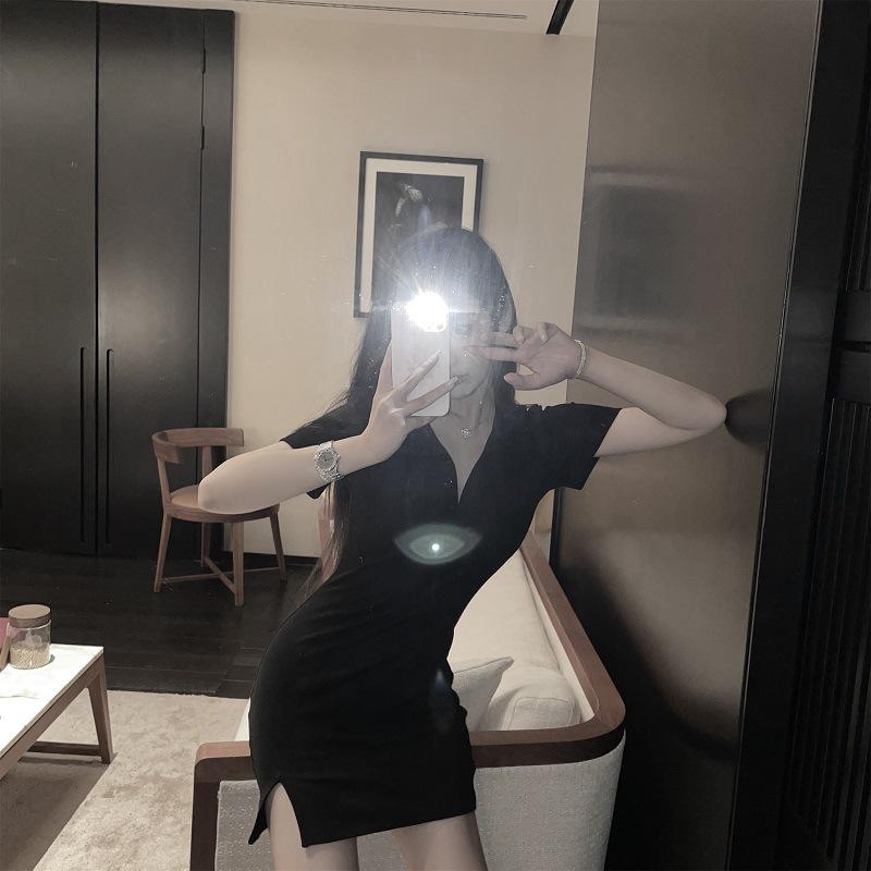 2022 Korean Slim Fit Polo Collar Bodycon Dress for Petite Sizes