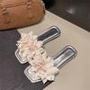Casual flat-bottomed square-head slippers female flower lazy person one pedal open-toe one-word drag beach casual women's sandals
