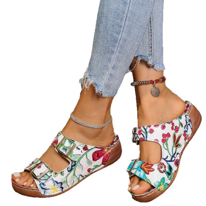 New thick-soled large-size casual belt buckle one-character slippers women's fashion solid color fish mouth beach shoes