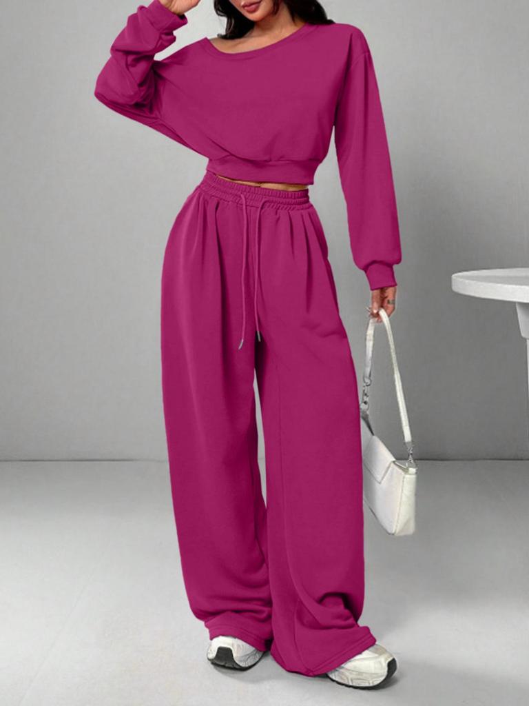 Women's Casual Solid Color Off-Shoulder Knit Sweatshirt Set