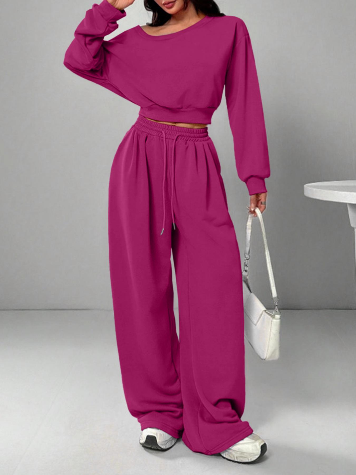 

Autumn/Winter One-Shoulder Plus Velvet Slimming Casual Hoodie Set M фіолетовий/червоний