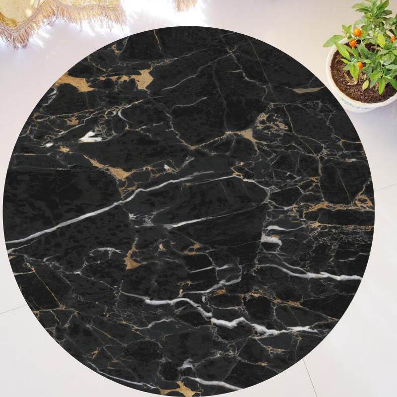 Abstrakter natürlicher weißer Marmor mit goldener Textur, runder Wohnzimmerteppich, Marmor-bedruckter Teppich, rutschfeste Matte, Eingangsmatte