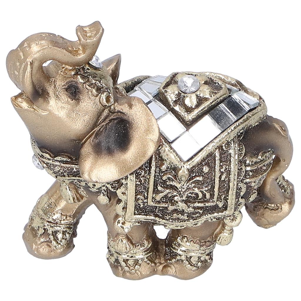 Elephant Statue Figurine Feng Shui Resin Animal Ornament Art Crafts Desktop DecorationGold S