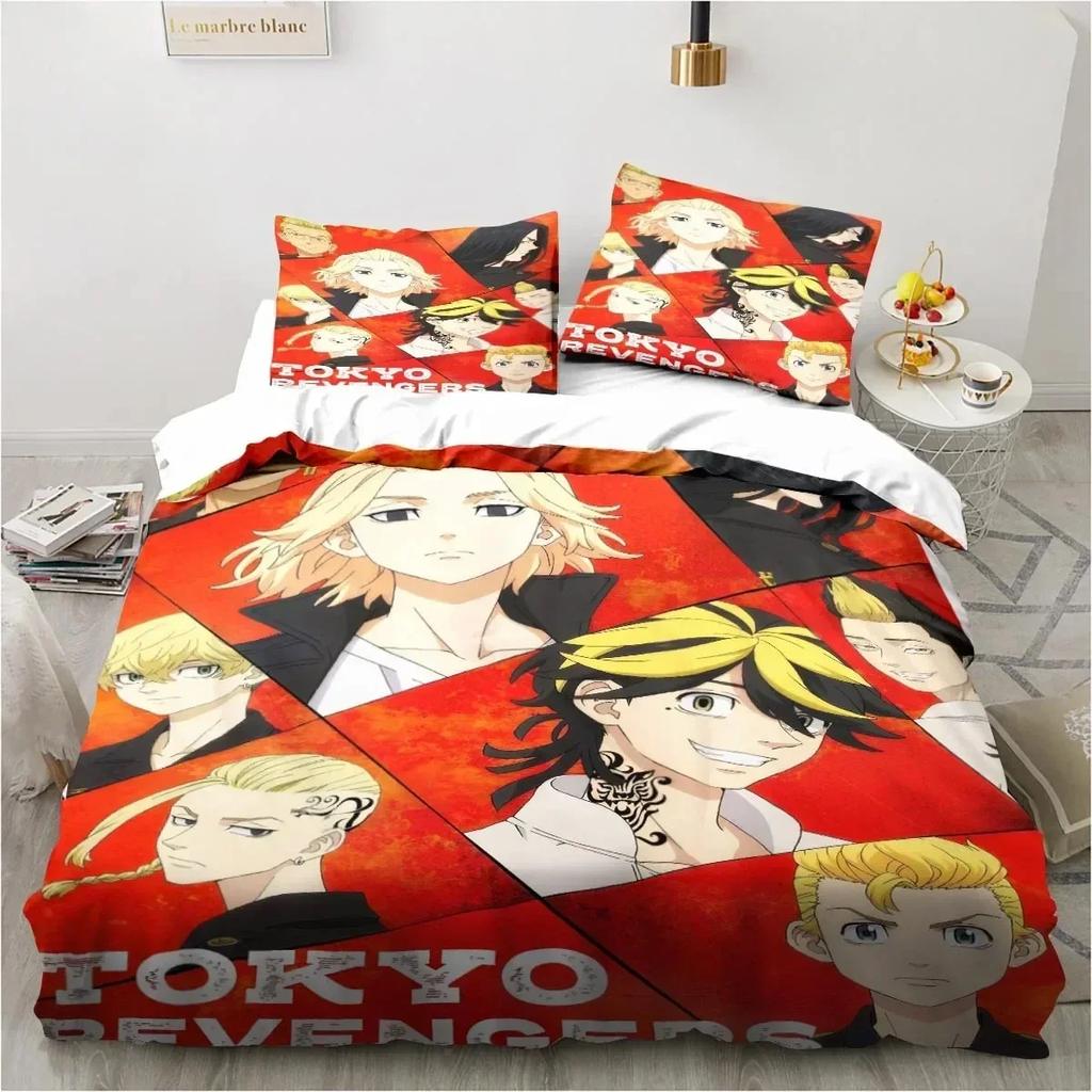 Anime Tokyo Revengers Ryuguuji Ken Sano Manjiro Bedding Set Duvet Cover Sheet Printed Bed Set Pillowcase Bed Comforter Bedroom