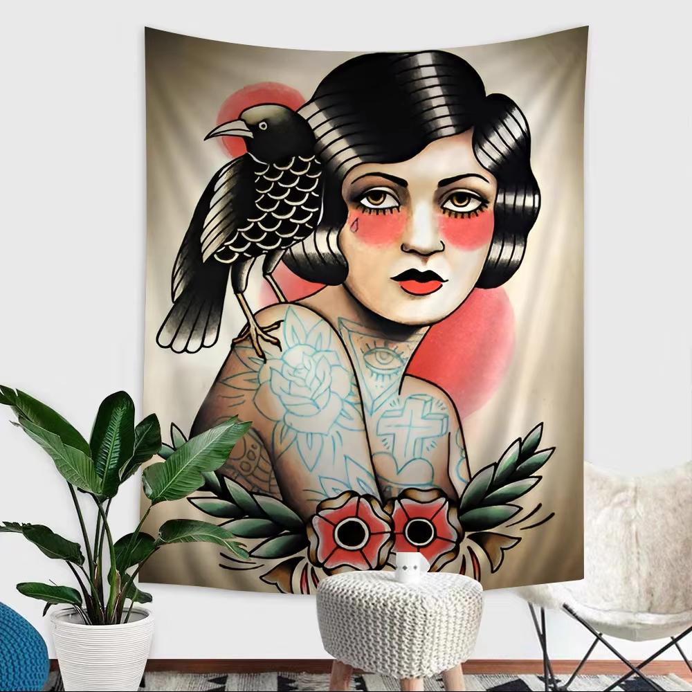VIKAMA Wild Tiger Vintage Tattoo Tapestry for Women Fadeproof Wall Decor for Living Room Bedroom Unique Animal Print Home Decor