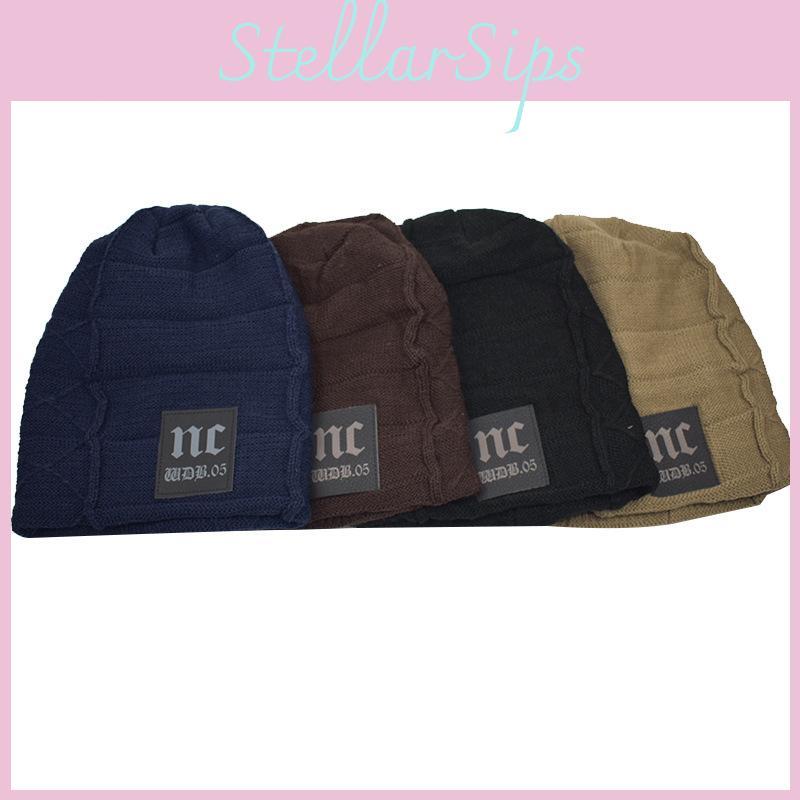 Knitted Unisex Casual Cap With Satin Weave And Patch Elements For Cold Seasons