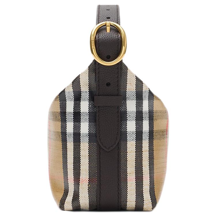 Burberry Vintage Check Equestrian Knight Hobo Bag, Luxury Archive Beige Canvas Leather Trim Shoulder Handbag for Women, Daily Commute 81197731